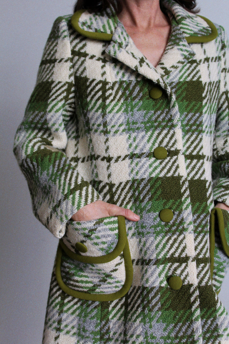 Green plaid wool coat sale