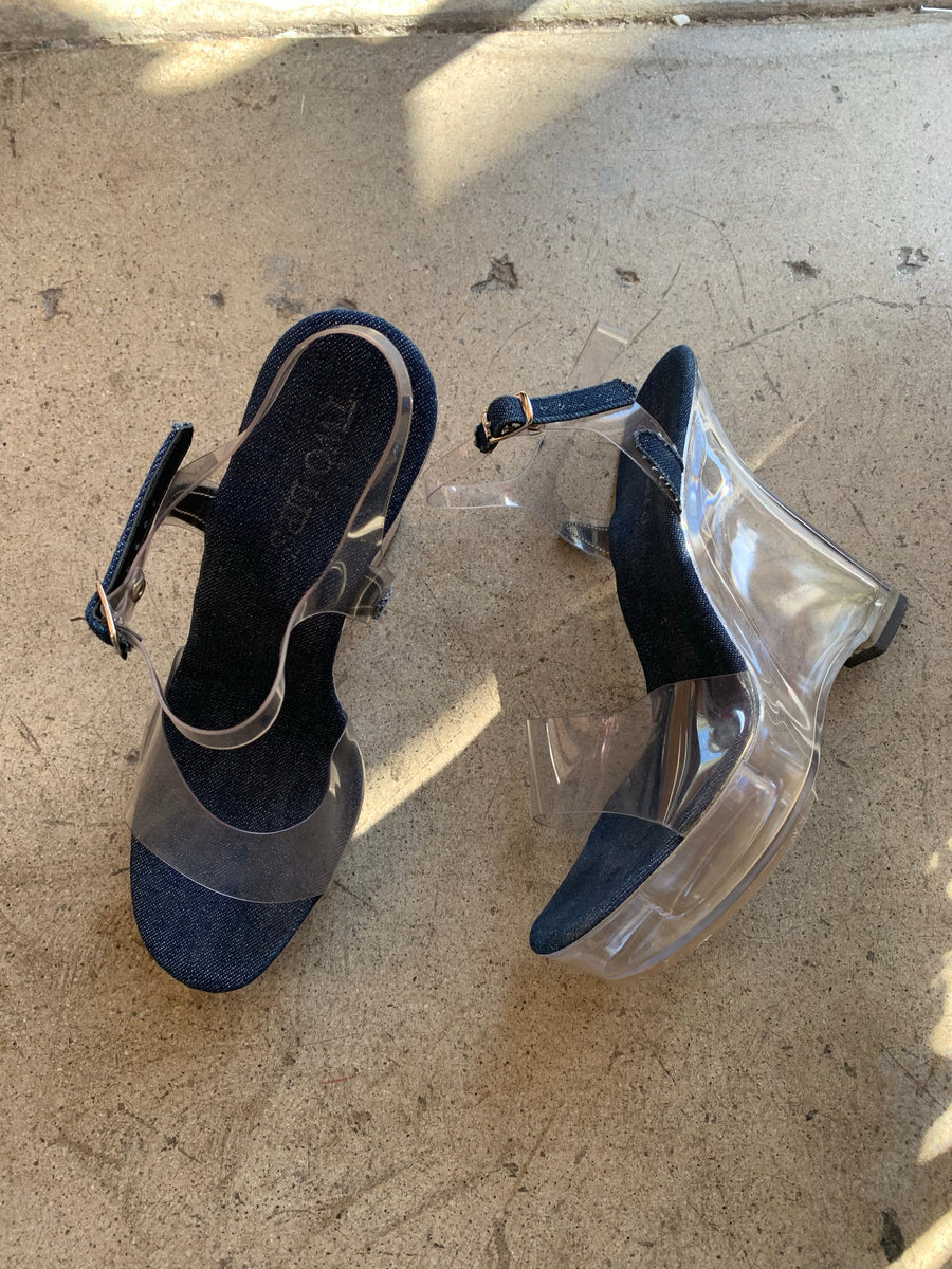 1990s Plastic Platform Shoes with Denim Trim by Two Lips – 3 Women